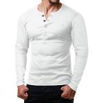 ReRock by Young & Rich Herren Longsleeve Langarm T-Shirt Knopfleiste V Ausschnitt - Henley Shirt Slim fit mit Großen Knöpfen - Serafino Shirt - Weiß Größe S