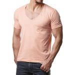 Young & Rich Herren T-Shirt V-Neck Body Fit Schwarz Weiß Rot Blau RRTS 1315, Größe:S, Farbe:Stone Pink