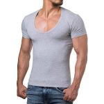 Graue Melierte ReRock V-Ausschnitt T-Shirts für Herren Größe S 