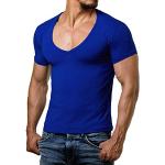 Royalblaue Unifarbene ReRock V-Ausschnitt T-Shirts für Herren Größe XL 