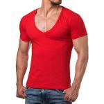 Rote Unifarbene ReRock V-Ausschnitt T-Shirts für Herren Größe XL 