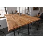 Massivholz Esstisch MAMMUT 120cm Wild-Akazie Küchentisch Schreibtisch Baumkante Hairpin Legs Baumtisch