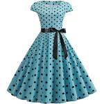 Hellblaue Bestickte Vintage Langärmelige Kurze Abendkleider mit Knopf aus Frottee für Damen Größe S zur Hochzeit für den für den Sommer 