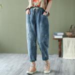 Blaue Unifarbene Loose Fit High Waist Jeans aus Denim für Damen Größe 3 XL 