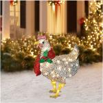 Helles Huhn mit Schal, Weihnachtsdekoration, Gartenpfähle in Hahnform für die Rasendekoration im Freien - Rhafayre