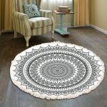 Reduzierte Vintage Runde Runde Teppiche 120 cm mit Mandala-Motiv aus Textil maschinenwaschbar 