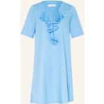 Reduzierte Hellblaue Kurzärmelige Riani V-Ausschnitt Volantkleider mit Volants aus Baumwolle für Damen Größe S 