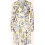 Reduzierte Cremefarbene Blumenmuster Langärmelige Riani V-Ausschnitt Taillierte Kleider mit Cutwork aus Viskose für Damen Größe L 