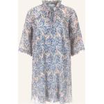 Reduzierte Hellblaue Kurzärmelige Rich&Royal Stehkragen Plisseekleider mit Rüschen aus Polyester für Damen Größe S 