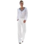 Weiße Unifarbene Langärmelige Rick Cardona V-Ausschnitt Langarmblusen aus Leinen für Damen Größe XS für den für den Frühling 