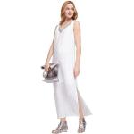 Weiße Unifarbene Ärmellose Rick Cardona Maxi V-Ausschnitt Sommerkleider aus Leinen für Damen Größe XS 