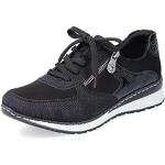 Schwarze Rieker Low Sneaker mit Reißverschluss in Breitweite aus Glattleder mit herausnehmbarem Fußbett für Damen Größe 38 