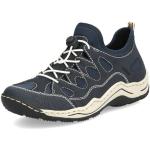 Blaue Rieker L0551 Low Sneaker mit Schnürsenkel in Breitweite aus Textil mit herausnehmbarem Fußbett für Damen Größe 39 