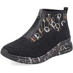 Schwarze Rieker Low Sneaker mit Reißverschluss in Breitweite aus Textil mit herausnehmbarem Fußbett für Damen Größe 41 