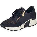 Schwarze Rieker Low Sneaker mit Reißverschluss in Breitweite aus Glattleder mit herausnehmbarem Fußbett für Damen Größe 40 