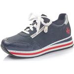Blaue Rieker Low Sneaker mit Schnürsenkel in Breitweite aus Textil mit herausnehmbarem Fußbett für Damen Größe 36 