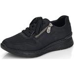 Schwarze Rieker Low Sneaker mit Schnürsenkel in Normalweite aus Textil mit herausnehmbarem Fußbett für Damen Größe 39 