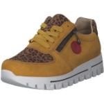 Reduzierte Gelbe Animal-Print Rieker Low Sneaker mit Reißverschluss aus Kunstleder leicht für Damen Größe 36 