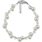 Cremefarbene Perlenarmbänder aus Silber mit Strass handgemacht für Damen 