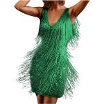 Smaragdgrüne Gothic Langärmelige Maxi Kurze Abendkleider mit Fransen aus Frottee für Damen Größe XXL zum Abschlussball für den für den Sommer 
