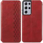 Rote Elegante Samsung Galaxy S21 Ultra 5G Hüllen Art: Flip Cases mit Bildern aus Leder mit Ständer für Herren 