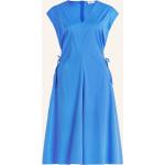 Blaue Ärmellose Vera Mont Robe Legere V-Ausschnitt Taillierte Kleider mit Cutwork mit Reißverschluss aus Baumwollmischung für Damen Größe S 