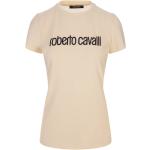 Reduzierte Elfenbeinfarbene Bestickte Kurzärmelige Roberto Cavalli T-Shirts aus Baumwolle für Damen Größe M 
