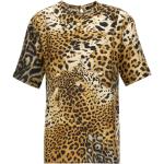 Braune Animal-Print Elegante Kurzärmelige Roberto Cavalli T-Shirts aus Seide für Damen Größe M 