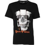 Schwarze Roberto Geissini T-Shirts mit Totenkopfmotiv mit Nieten aus Baumwolle für Herren Größe M 