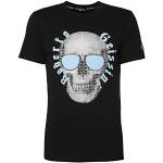 Blaue Roberto Geissini T-Shirts mit Totenkopfmotiv mit Nieten aus Baumwolle für Herren Größe XXL 