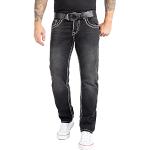 Dunkelgraue Unifarbene Loose Fit Rock Creek Jeans mit Stickerei Raw mit Knopf aus Denim für Herren Weite 34 