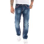 Dunkelblaue Unifarbene Loose Fit Rock Creek Jeans mit Stickerei Raw mit Knopf aus Denim für Herren Weite 34 