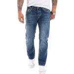 Dunkelblaue Unifarbene Loose Fit Rock Creek Jeans mit Stickerei Raw mit Knopf aus Denim für Herren Weite 38 