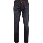 Dunkelblaue Bestickte Jeans mit Stickerei mit Reißverschluss aus Denim für Damen Größe S Weite 42 
