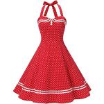 Rote Gepunktete Vintage Audrey Hepburn Midi Neckholderkleider mit Reißverschluss für Damen Größe XL zur Hochzeit für den für den Sommer 
