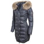 Schwarze Gesteppte Rock and Blue Damensteppmäntel & Damenpuffercoats mit Reißverschluss aus Pelz mit Kapuze Größe M für den für den Winter 