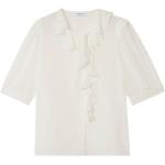 Weiße Unifarbene Kurzärmelige Rodebjer V-Ausschnitt Festliche Blusen mit Rüschen aus Seide Cropped für Damen Größe M 