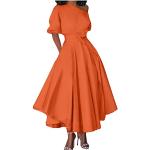 Reduzierte Orange Elegante Midi Kurze Abendkleider mit Glitzer aus Spitze für Damen Größe M Große Größen für Hochzeitsgäste für den für den Sommer 