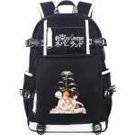 Roffatide Anime The Promised Neverland Rucksack Gedruckte Cosplay Backpack Schulbuchtasche mit USB-Ladeanschluss und Kopfhöreranschluss