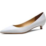 Weiße Business Spitze Kitten-Heel-Absatz Damenpumps aus Leder atmungsaktiv Größe 42 mit Absatzhöhe bis 3cm zur Hochzeit 