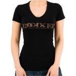 Schwarze Vintage ROKKER V-Ausschnitt T-Shirts für Damen Größe XL 