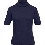 Marineblaue Halblangärmelige Peter Hahn Rollkragen Kaschmir-Pullover mit Vogel-Motiv aus Wolle maschinenwaschbar für Damen Größe XL 