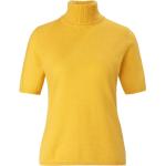 Gelbe Halblangärmelige Peter Hahn Rollkragen Kaschmir-Pullover mit Vogel-Motiv aus Wolle maschinenwaschbar für Damen Größe L 