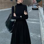 Schwarze Bestickte Casual Langärmelige Maxi Winterkleider aus Baumwollmischung für Damen Größe XXL für den für den Winter 