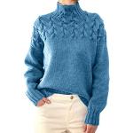 Hellblaue Oversize Langärmelige Rollkragen Kaschmir-Pullover aus Wolle mit Kapuze für Damen Größe M für den für den Winter 
