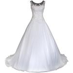 Weiße Bestickte Brautkleider A-Linie mit Pailletten mit Reißverschluss aus Tüll für Damen Größe XXL für die Braut 