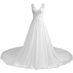 Reduzierte Weiße Bestickte Brautkleider A-Linie aus Chiffon für Damen Größe L 