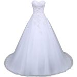 Weiße Bestickte Brautkleider A-Linie mit Pailletten aus Tüll für Damen Größe XXL für die Braut 