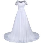 Weiße Bestickte Kurzärmelige Brautkleider A-Linie mit Pailletten mit Reißverschluss aus Tüll für Damen Größe M für die Braut 