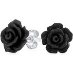 Nickelfreie Schwarze Bling Jewelry Blumenohrstecker versilbert aus Kunstharz für Damen zum Muttertag 